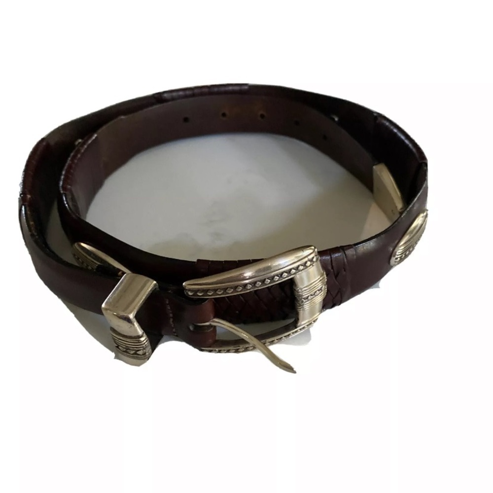 ❌SOLD❌Brighton Brown Leather Belt Mens sze 34 98057 Conchos Silver Tone - Picture 3 of 15